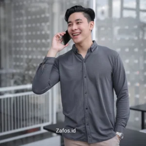 Kemeja Formal Pria Polos Lengan Panjang Bahan Pique Premium Warna Abu