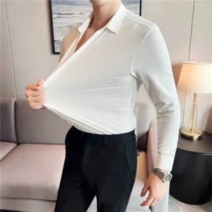 Kemeja Pria Lengan Panjang Putih Polos Formal Slimfit Bahan Katun Elastis Original